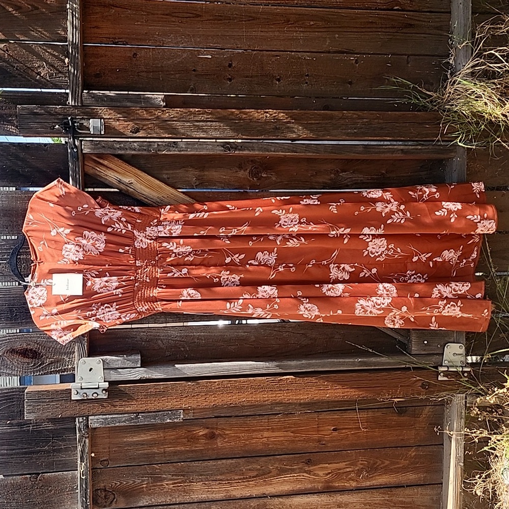 New bohme Rust Floral Maxi Dress, NWT, Size Large - Picture 5 of 11